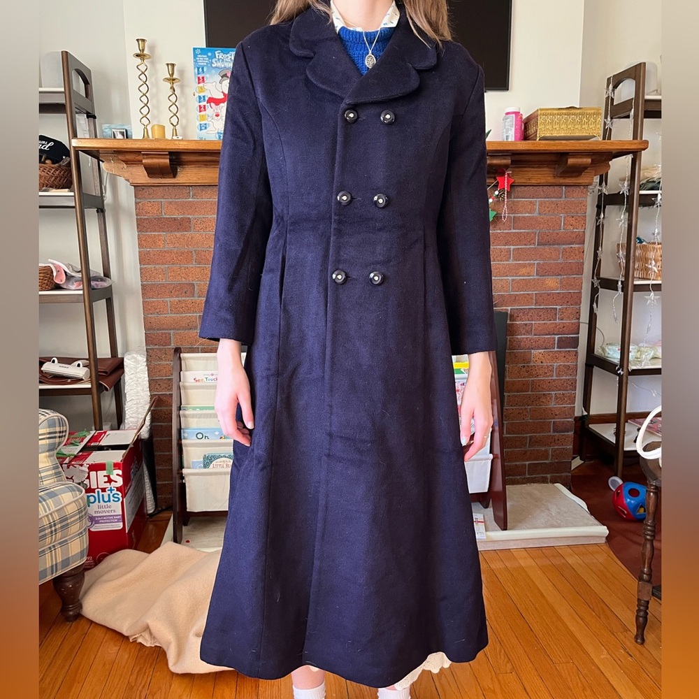 Vintage Wool double breasted dark fit and flare plum Pea Coat